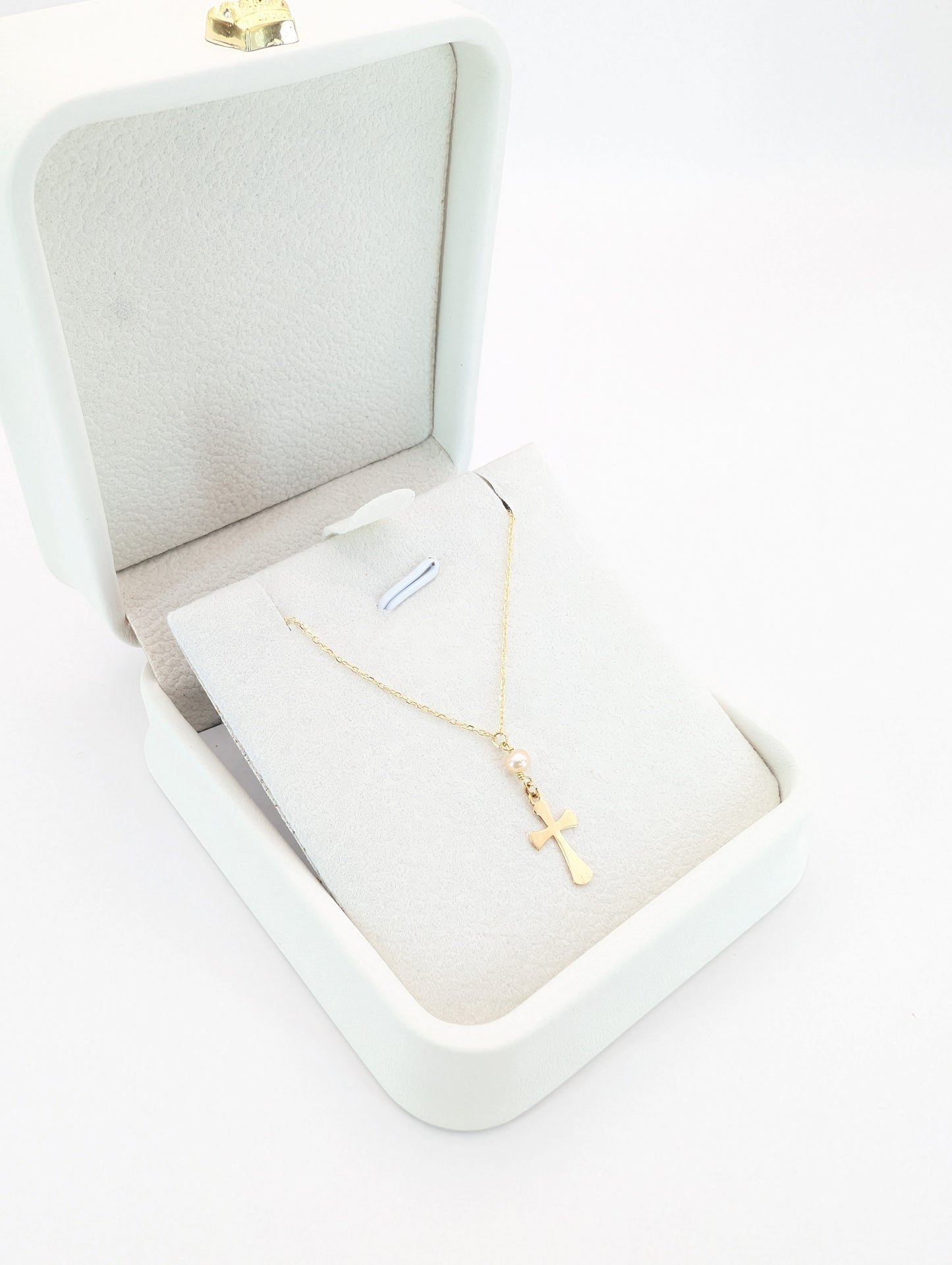 18KT Gold Cross Necklace with Pearl