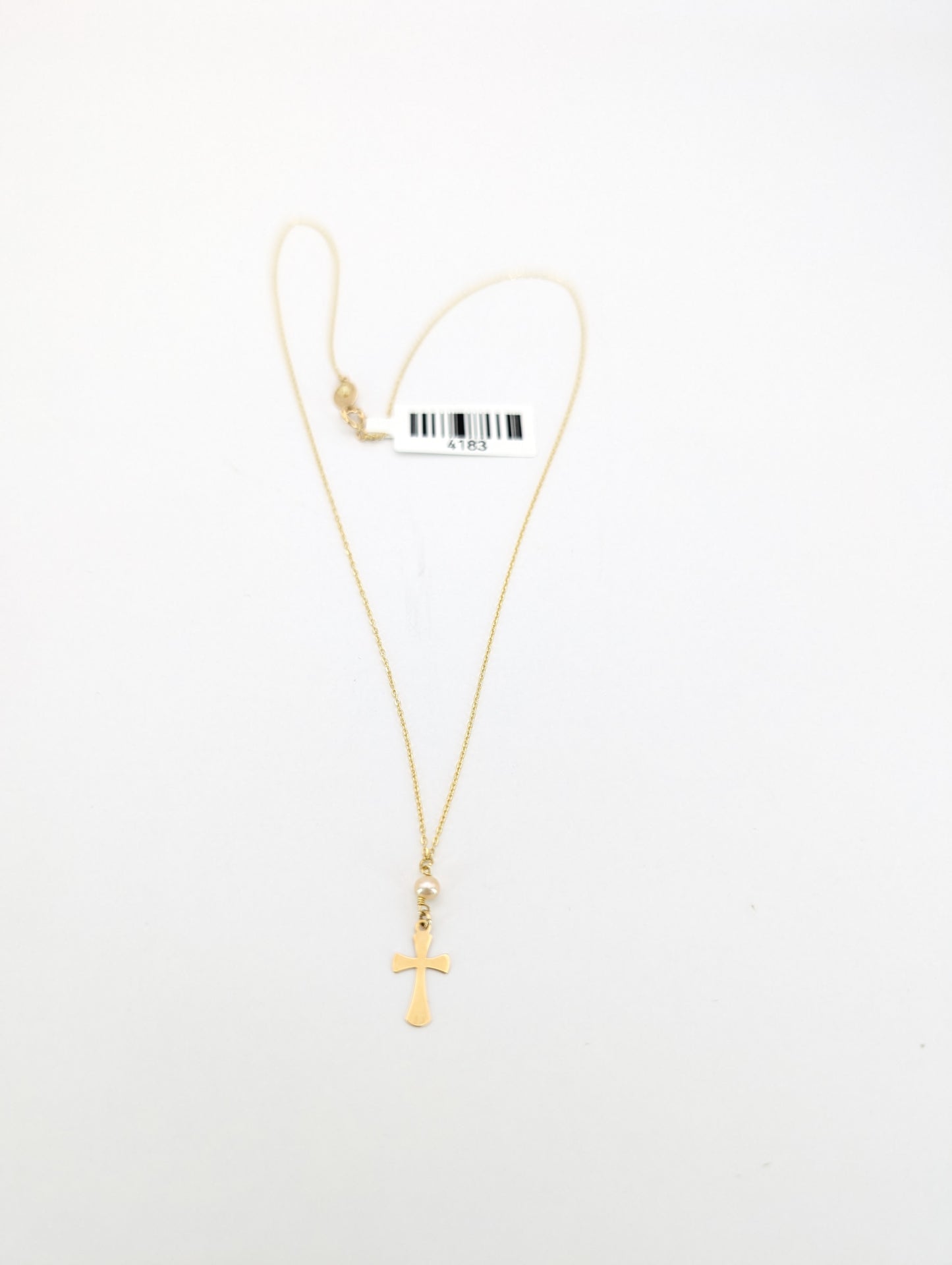 18KT Gold Cross Necklace with Pearl