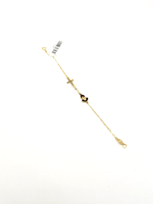 18KT Gold Saint Charbel & Cross Bracelet