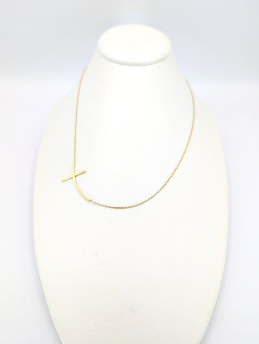18KT Gold Side Cross Necklace