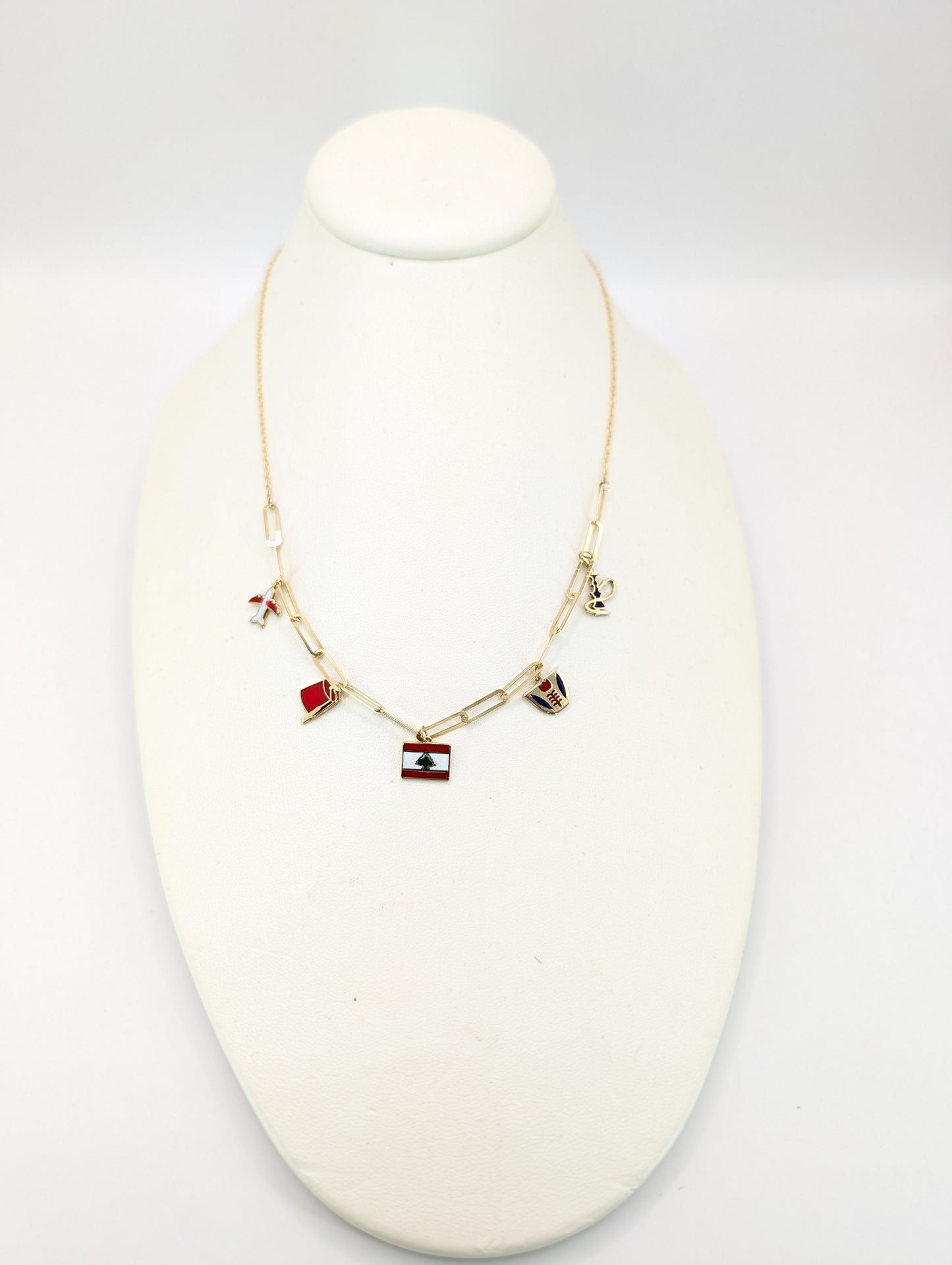 Lebanese Heritage 18KT Gold Charm Necklace & Bracelet Set