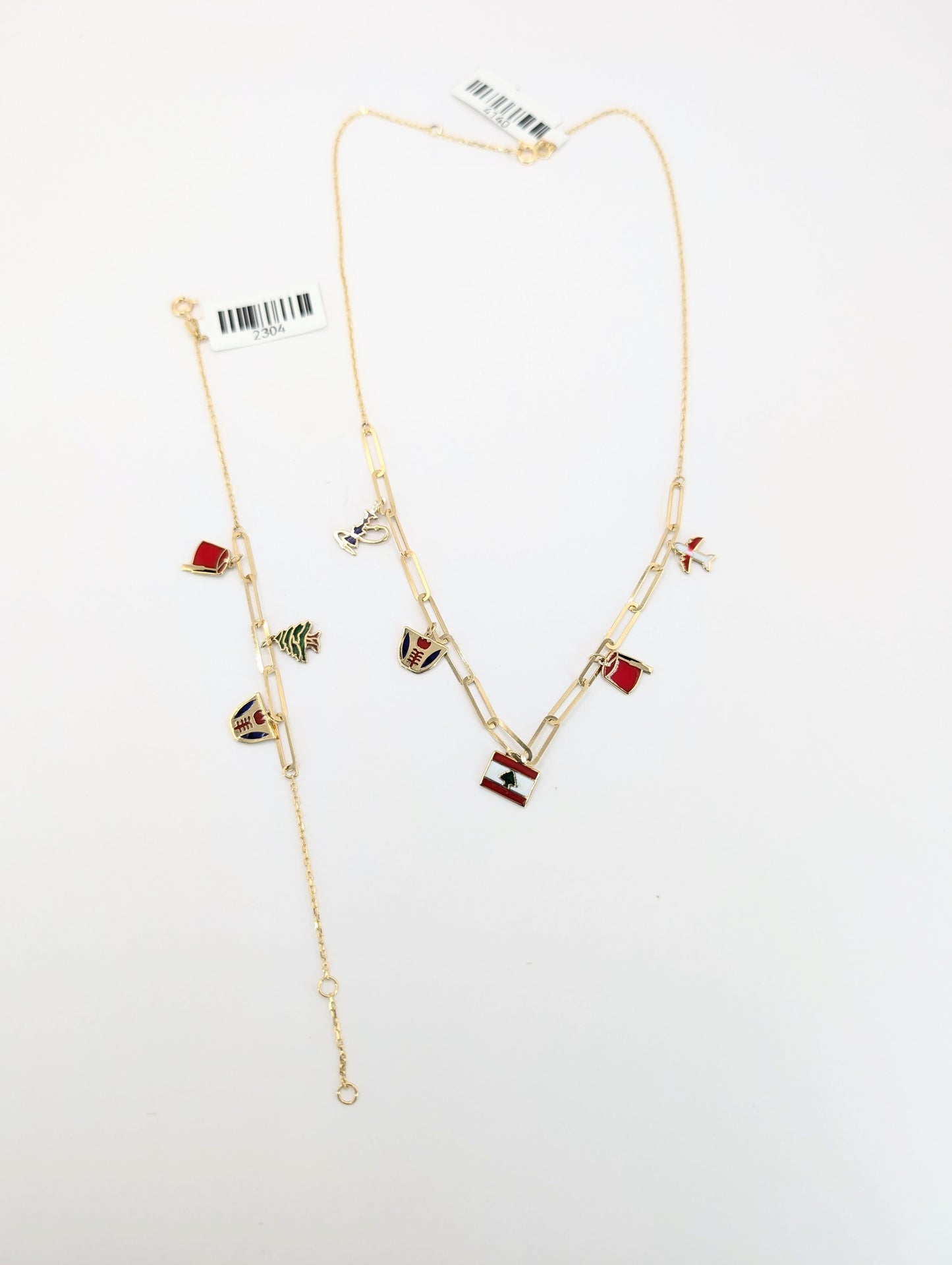 Lebanese Heritage 18KT Gold Charm Necklace & Bracelet Set