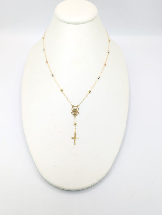 Saint Charbel & Cross 18KT Gold Necklace