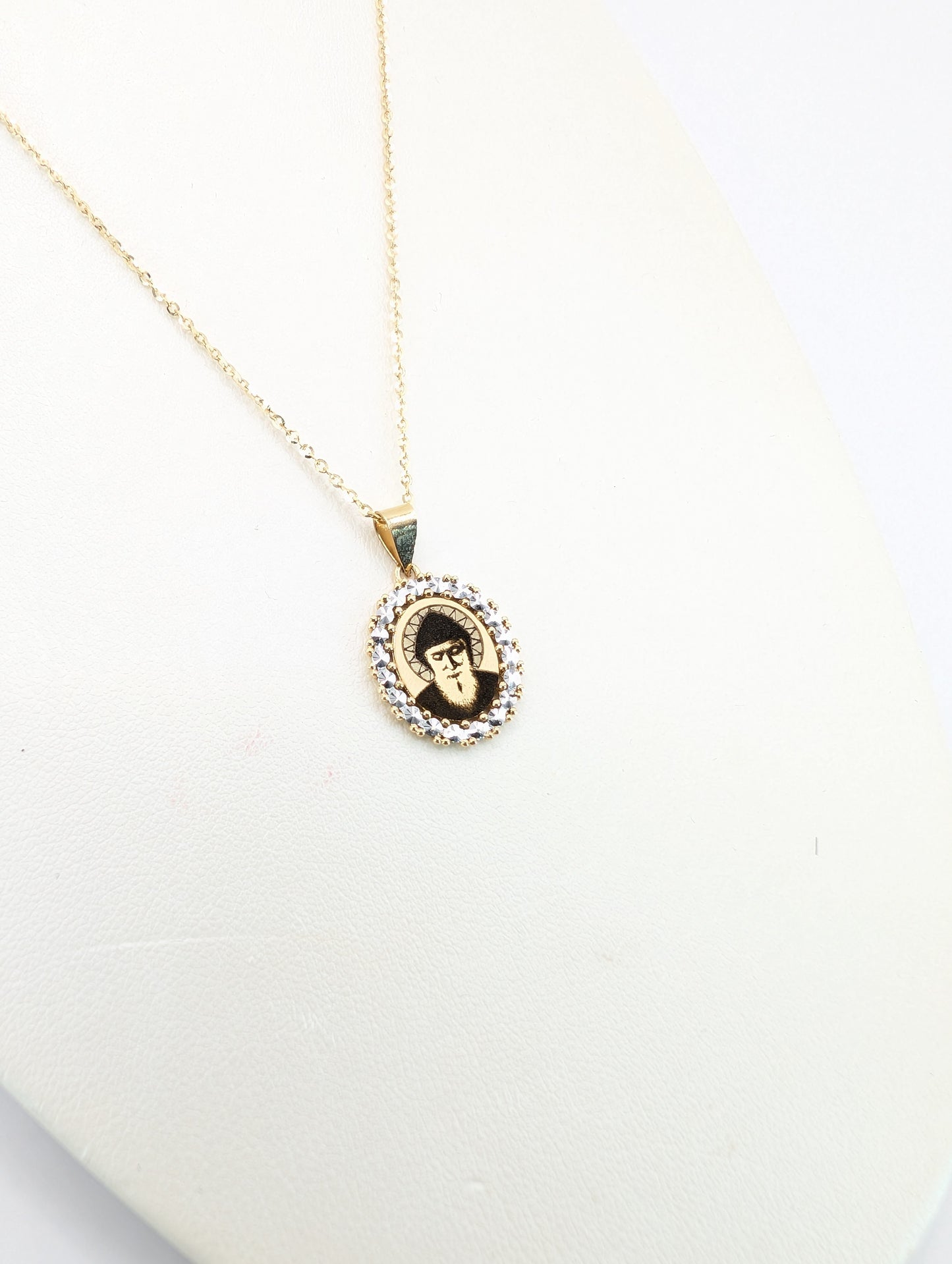 18KT Gold Saint Charbel Halo Necklace